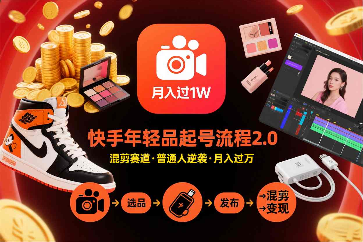 快手短视频带货年轻品起号流程2.0，快手年轻品混剪赛道，普通人也能月入过1W-云推网创项目库