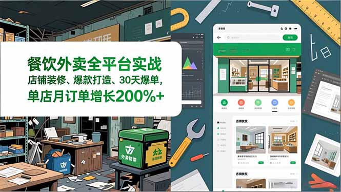餐饮外卖全平台实战，店铺装修、爆款打造、30天爆单，手把手教学，单店月订单增长200%+-云推网创项目库