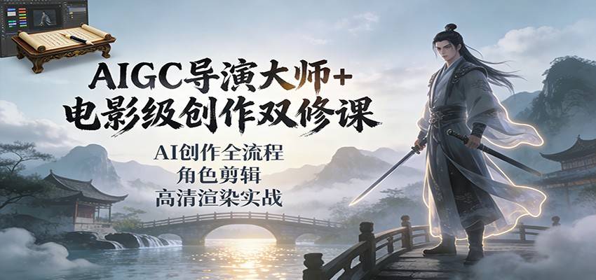 AIGC导演大师+电影级创作双修课:AI创作全流程、角色剪辑、高清渲染实战-云推网创项目库