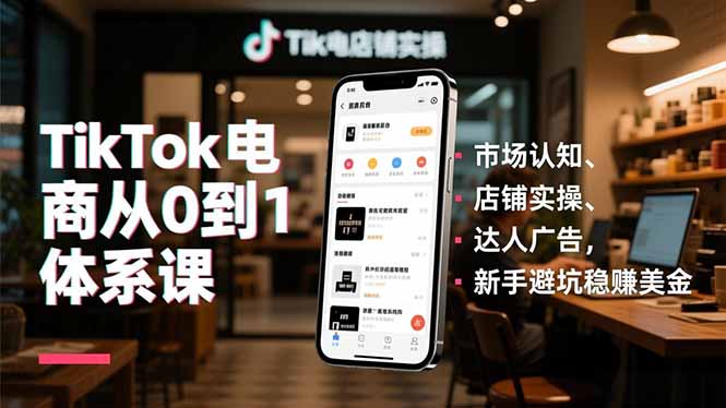 TikTok电商从0到1体系课,市场认知、店铺实操、达人广告,新手避坑稳赚美金-云推网创项目库