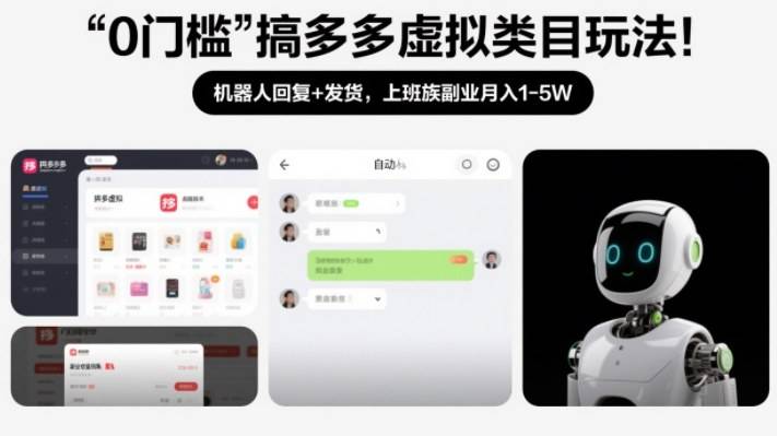 0门槛搞多多虚拟类目玩法！机器人回复+发货，上班族副业月入1-5W【揭秘】-云推网创项目库