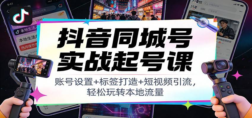 抖音同城号实战起号课：账号设置+标签打造+短视频引流，轻松玩转本地流量-云推网创项目库