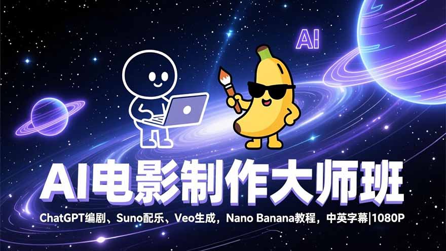 AI电影制作大师班：ChatGPT编剧、Suno配乐、Veo生成，Nano Banana教程，中英字幕|1080P-云推网创项目库