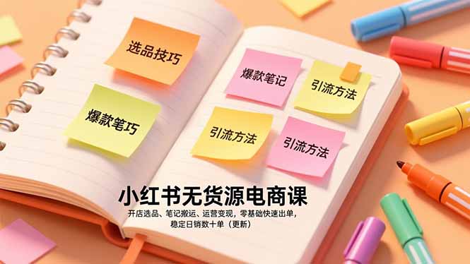 小红书无货源电商课，开店选品、笔记搬运、运营变现，零基础快速出单，稳定日销数十单(更新-云推网创项目库
