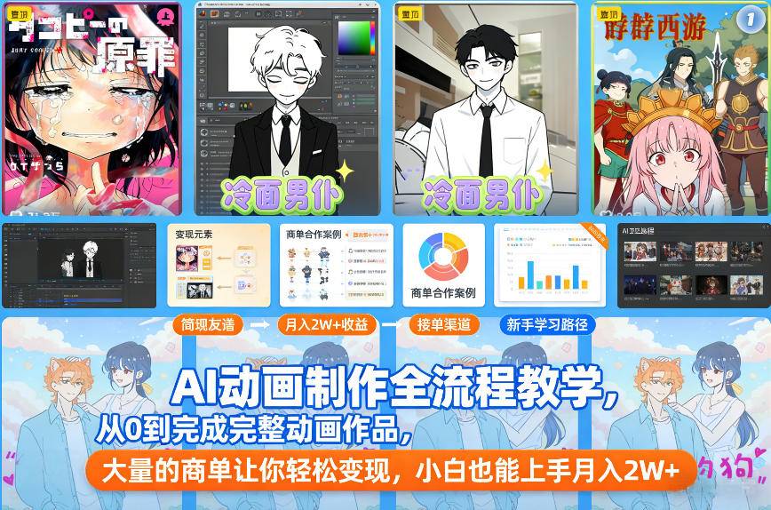 AI动画制作全流程教学,从0到完成完整动画作品,大量的商单让你轻松变现,小白也能上手月入2W+-云推网创项目库