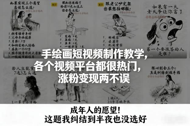 手绘画短视频制作教学，各个视频平台都很热门，涨粉变现两不误-云推网创项目库