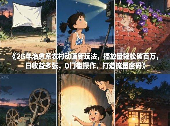 26年治愈系农村动画新玩法，播放量轻松破百万，日收益多张，0门槛操作，打造流量密码-云推网创项目库