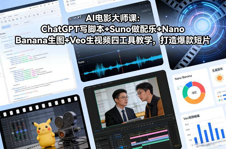 AI电影大师课：ChatGPT写脚本+Suno做配乐+Nano Banana生图+Veo生视频，打造爆款短片-云推网创项目库
