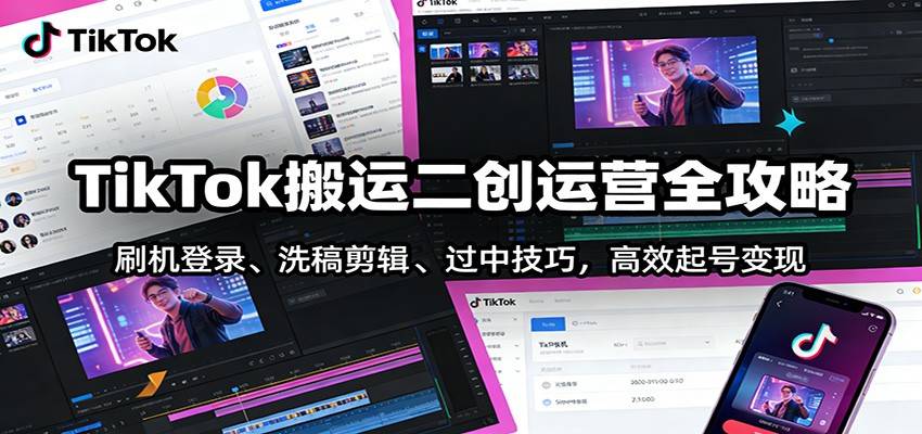 TikTok搬运二创运营全攻略：刷机登录、洗稿剪辑 、过中技巧，高效起号变现-云推网创项目库
