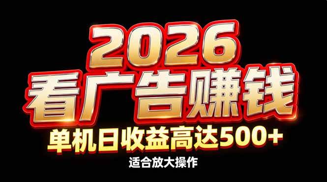 2026隐藏蓝海：看广告赚钱效率升级，单机日收益高达500+，适合放大操作-云推网创项目库