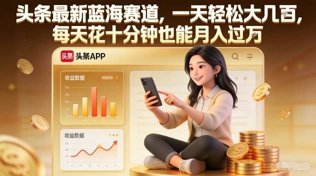 头条最新蓝海赛道，一天轻松大几张，每天花十分钟也能月入过1W【揭秘】-云推网创项目库