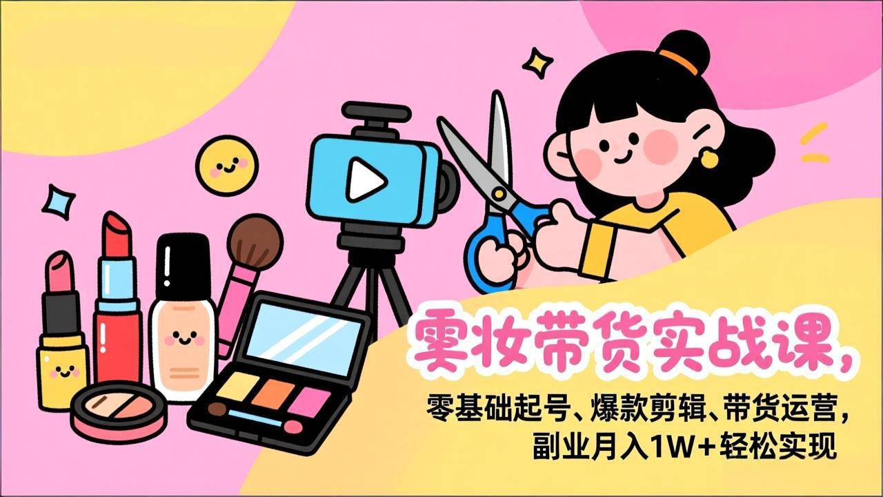 美妆带货实战课，零基础起号、爆款剪辑、带货运营，副业月入1W+轻松实现-云推网创项目库