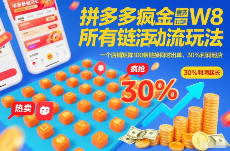 拼多多疯狂活动流玩法，所有链接全部打标，一个店铺矩阵100条链接同时出单，30%利润起店-云推网创项目库