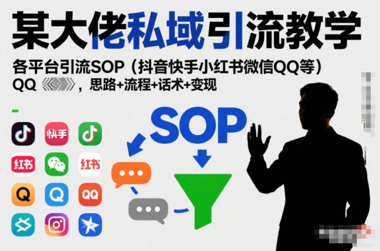 某大佬私域引流教学，各平台引流SOP(抖音快手小红书微信QQ等)，思路+流程+话术+变现-云推网创项目库