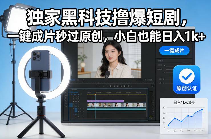独家黑科技撸爆短剧，一键成片秒过原创，小白也能日入1k+【揭秘】-云推网创项目库