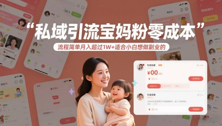 私域引流宝妈粉零成本流程简单月入超过1W+适合小白想做副业的-云推网创项目库