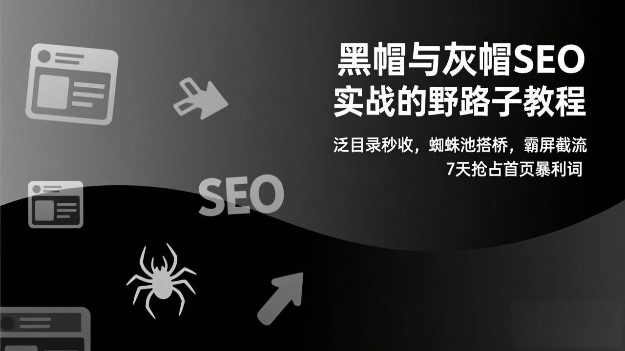 黑帽与灰帽SEO实战的野路子教程:泛目录秒收,蜘蛛池搭桥,霸屏截流,7天抢占首页暴利词-云推网创项目库