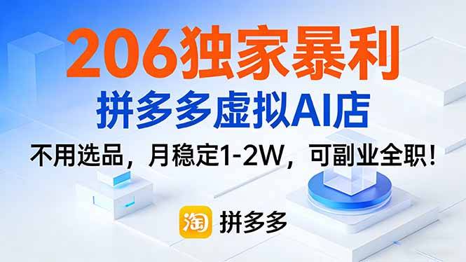 206独家暴利，拼多多虚拟AI店，不用选品，月稳定1-2W，可副业全职！-云推网创项目库