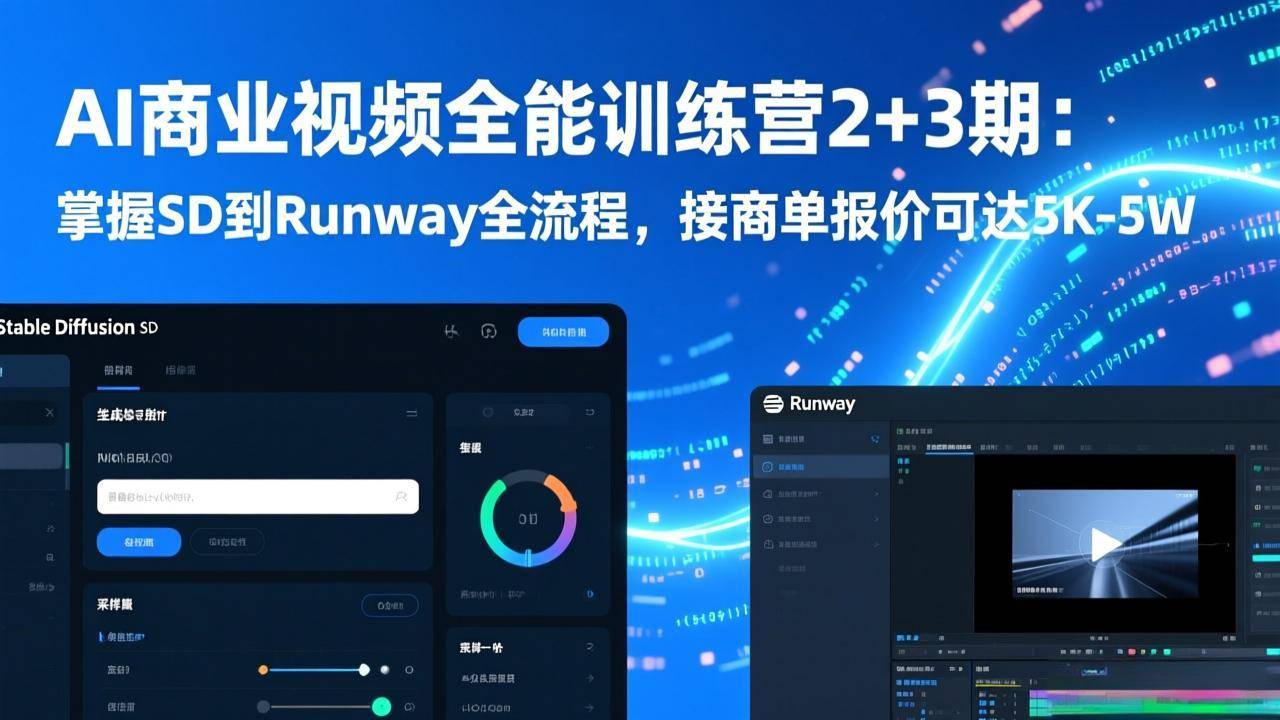 AI商业视频全能训练营2+3期：掌握SD到Runway全流程，接商单报价可达5K-5W-云推网创项目库