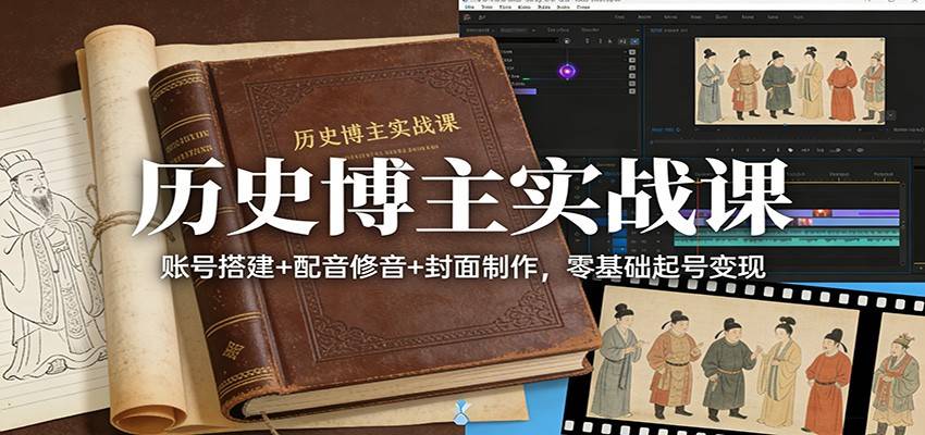 历史博主实战课：账号搭建+配音修音+封面制作，零基础起号变现-云推网创项目库