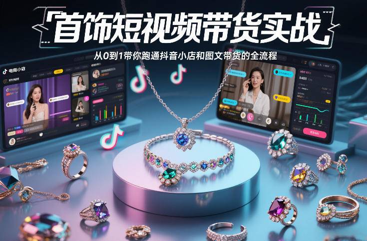首饰短视频带货实战，从0到1带你跑通抖音小店和图文带货的全流程-云推网创项目库