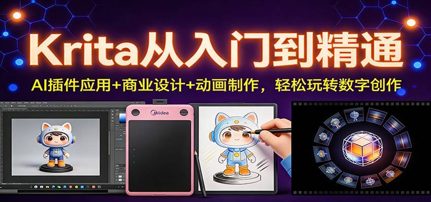 Krita从入门到精通：AI插件应用+商业设计+动画制作，轻松玩转数字创作-云推网创项目库