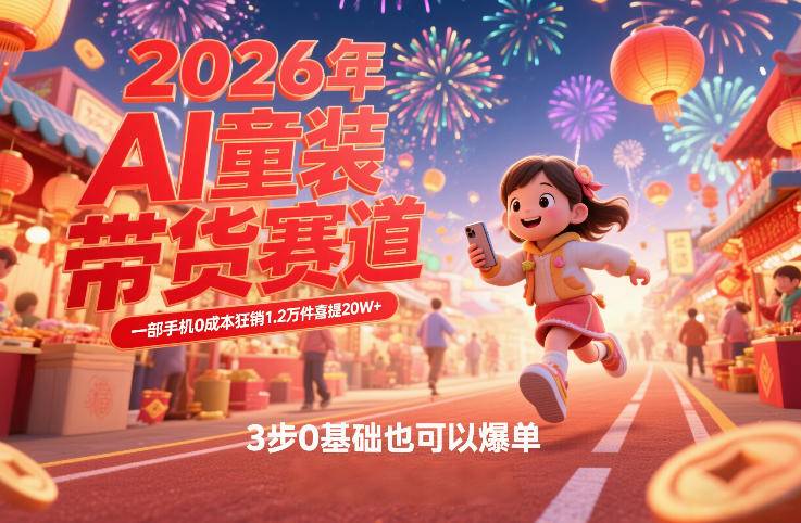 AI童装新春带货赛道，一部手机0成本狂销1.2万件喜提20W+，3步0基础也可以爆单-云推网创项目库