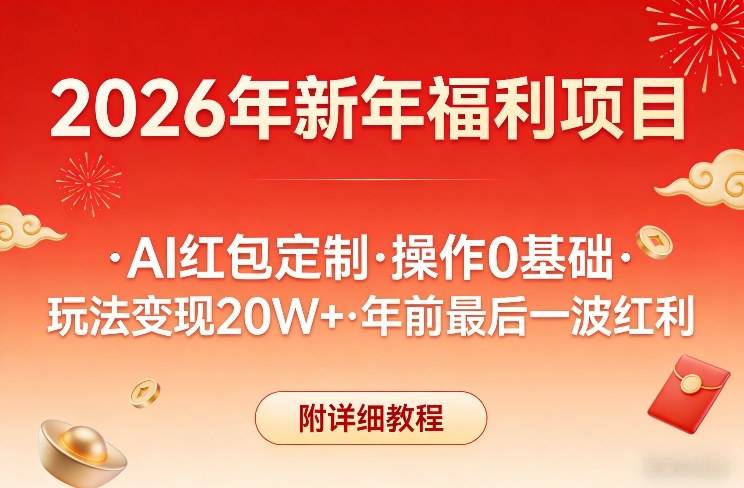 新年福利项目，AI红包定制，操作0基础，玩法变现20W+年前最后一波红利，附详细教程-云推网创项目库