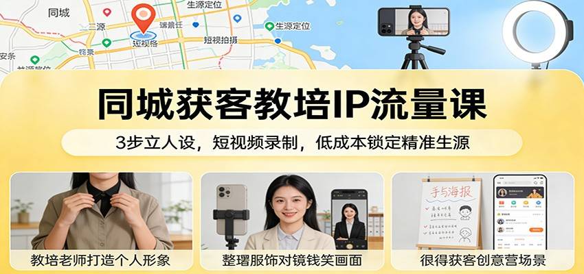 同城获客教培IP流量课：3步立人设，短视频录制，低成本锁定精准生源-云推网创项目库
