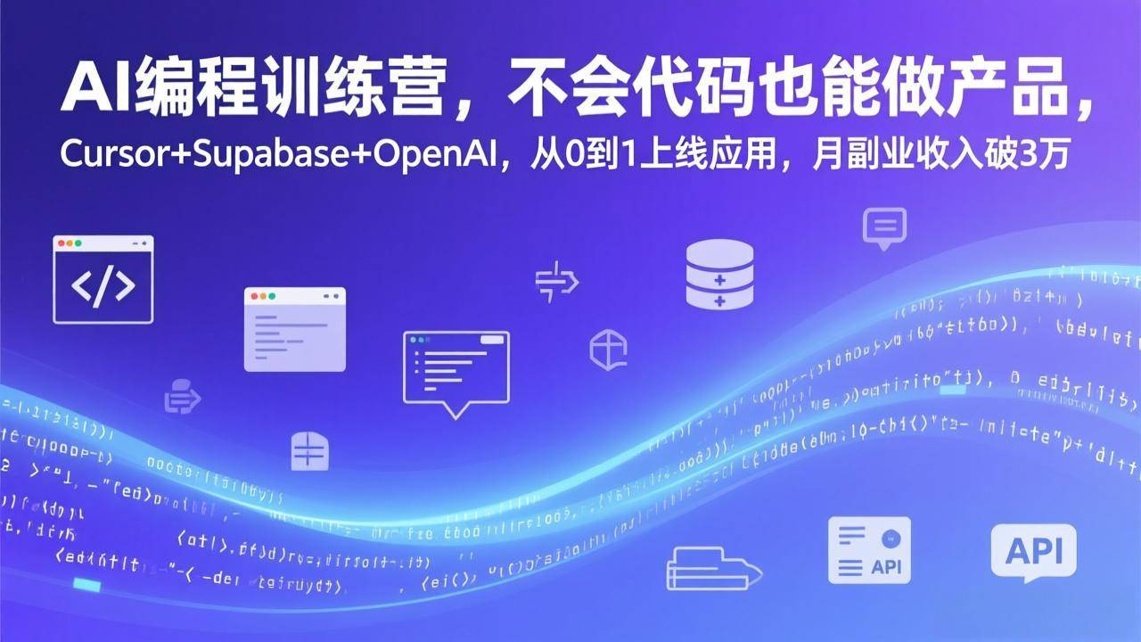 AI编程训练营，不会代码也能做产品，Cursor+Supabase+OpenAI，从0到1上线应用，月副业收入破3万-云推网创项目库