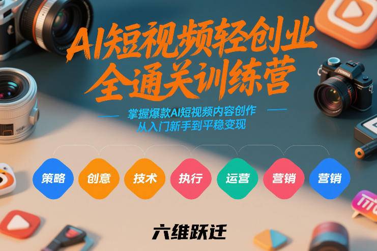 AI短视频轻创业全通关训练营，掌握爆款AI短视频内容创作，从入门新手到平稳变现的六维跃迁-云推网创项目库