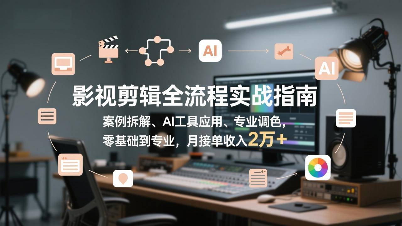 影视剪辑全流程实战指南，案例拆解、AI工具应用、专业调色，零基础到专业，月接单收入2万+-云推网创项目库