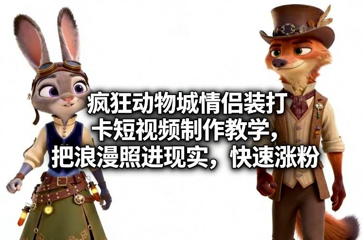 疯狂动物城情侣装打卡短视频制作教学，把浪漫照进现实，快速涨粉-云推网创项目库