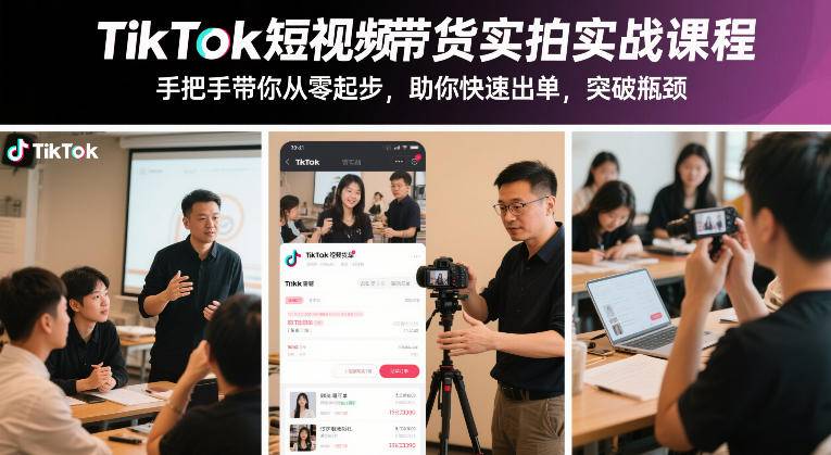 TikTok短视频带货实拍实战课程，手把手带你从零起步，助你快速出单，突破瓶颈-云推网创项目库