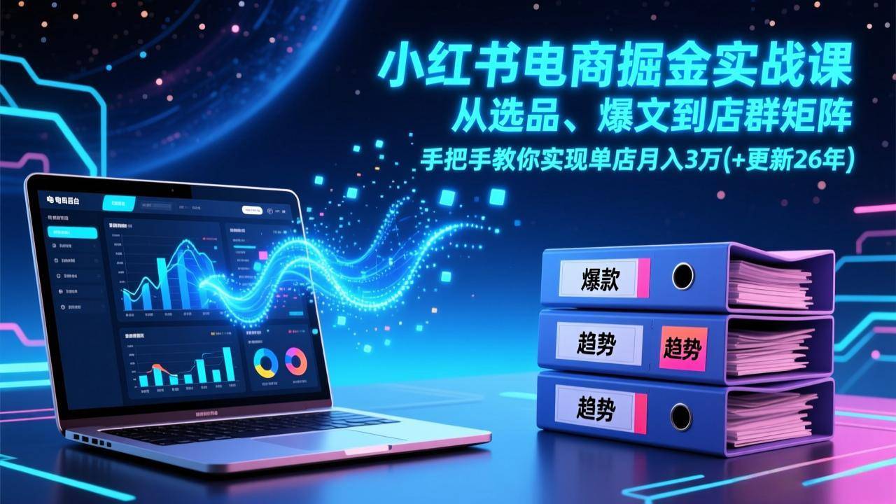 小红书电商掘金实战课，从选品、爆文到店群矩阵，手把手教你实现单店月入3万+(更新26年-云推网创项目库