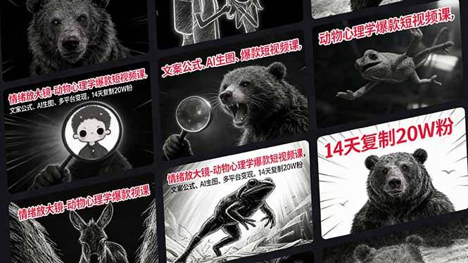 情绪放大镜-动物心理学爆款短视频课，文案公式、AI生图、多平台变现，14天复制20W粉-云推网创项目库