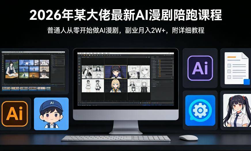 26年某大佬最新Ai漫剧陪跑课程，普通人从零开始做AI漫剧，副业月入2W+-云推网创项目库