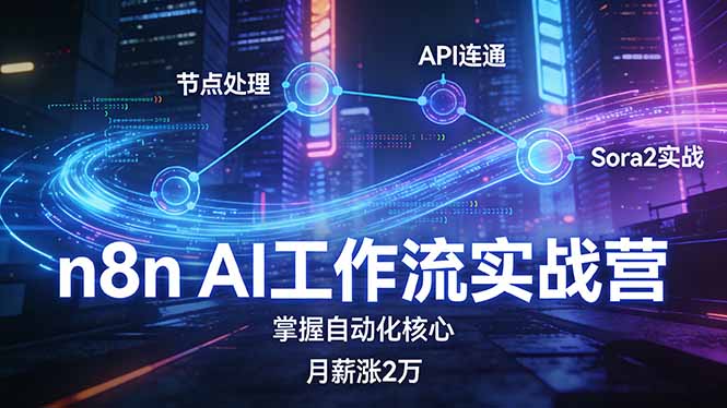 n8n AI工作流实战营，节点处理+API连通+Sora2实战，掌握自动化核心月薪涨2万-云推网创项目库