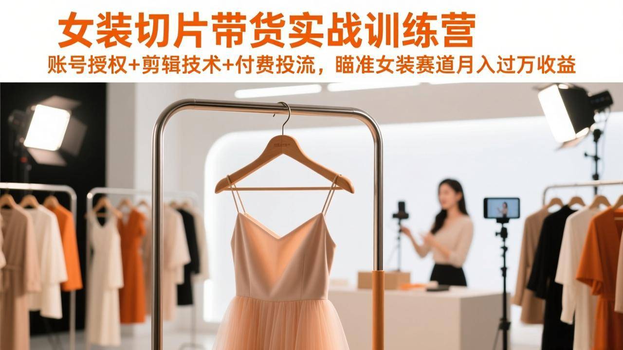 女装切片带货实战训练营，账号授权+剪辑技术+付费投流，瞄准女装赛道月入过万收益-云推网创项目库
