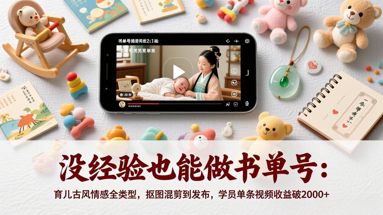 没经验也能做书单号：育儿古风情感全类型，抠图混剪到发布，学员单条视频收益破2000+-云推网创项目库
