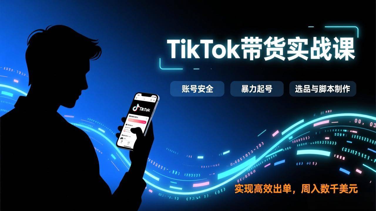 TikTok带货实战课，涵盖账号安全、暴力起号、选品与脚本制作，实现高效出单，周入数千美元-云推网创项目库