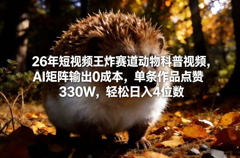 26年短视频王炸赛道动物科普视频，AI矩阵输出0成本，单条作品点赞330W，轻松日入4位数-云推网创项目库