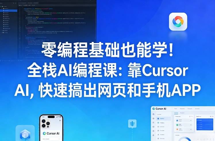 零编程基础也能学！全栈AI编程课：靠Cursor AI，快速搞出网页和手机APP-云推网创项目库