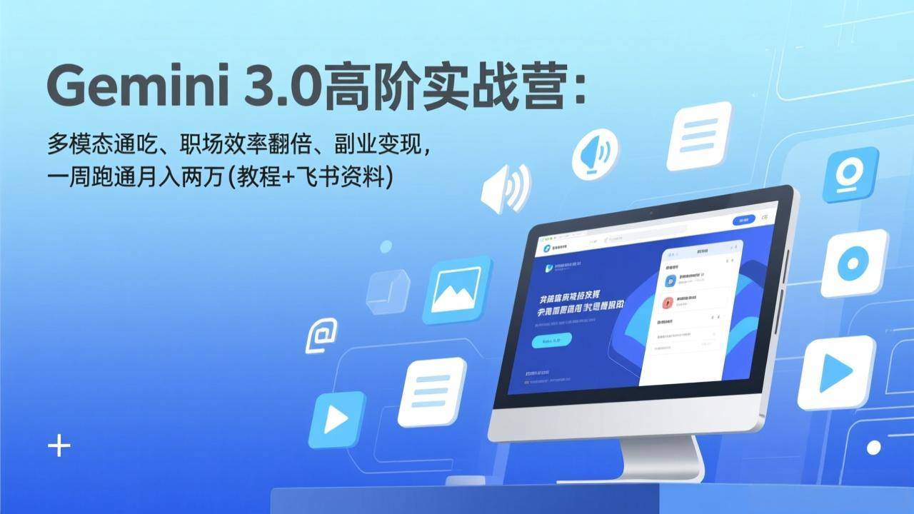 Gemini 3.0高阶实战营：多模态通吃、职场效率翻倍、副业变现，一周跑通月入两万(教程+飞书资料-云推网创项目库