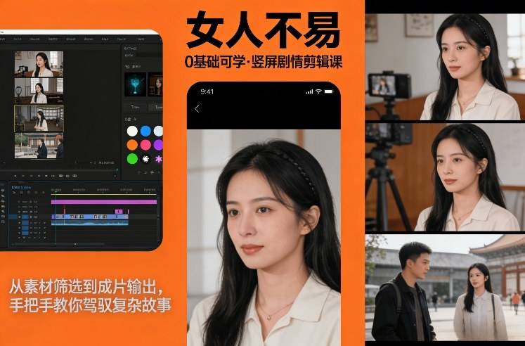 0基础可学！《女人不易》竖屏剧情剪辑课，从素材筛选到成片输出，手把手教你驾驭复杂故事-云推网创项目库