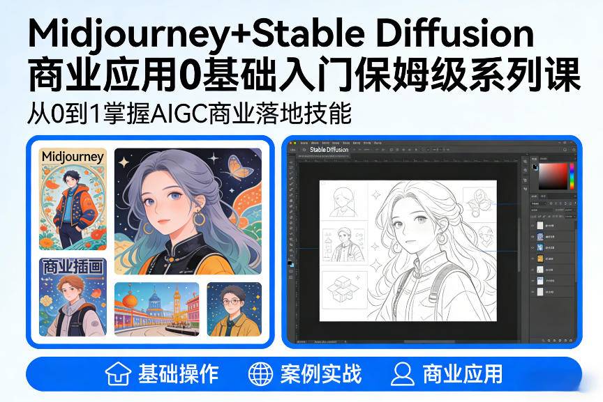 AIGC商业应用Midjourney+Stable Diffusion教程，0基础入门保姆级系列课-云推网创项目库