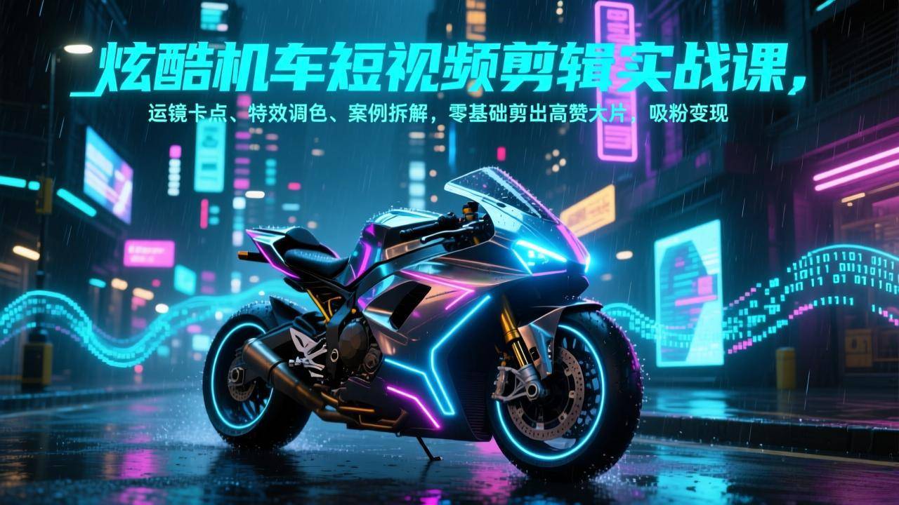 炫酷机车短视频剪辑实战课，运镜卡点、特效调色、案例拆解，零基础剪出高赞大片，吸粉变现-云推网创项目库