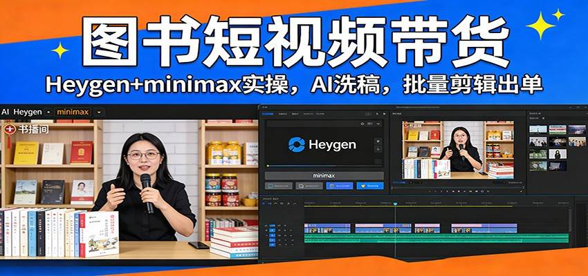 图书短视频带货:Heygen+minimax实操,AI洗稿 ,批量剪辑出单-云推网创项目库