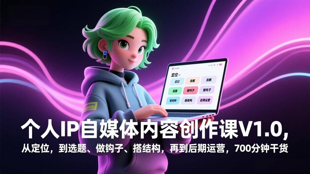 个人IP自媒体内容创作课V1.0，从定位，到选题、做钩子、搭结构，再到后期运营，700分钟干货-云推网创项目库
