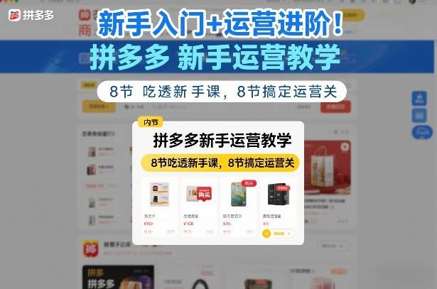 新手入门+运营进阶！拼多多新手运营教学，8节吃透新手课，8节搞定运营关-云推网创项目库